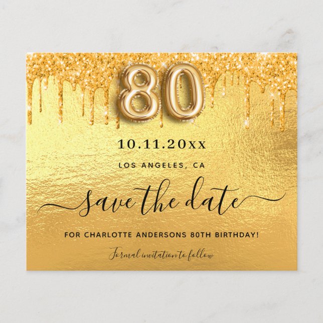 Goldhaushalt zum 80. Geburtstag - Glitzer Save the Flyer (Vorne)