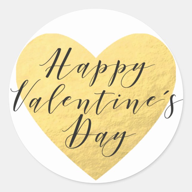 Goldherz Callygrafy Happy Valentine's Day Runder Aufkleber (Vorderseite)