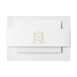 Goldherz-Kronen-Wappen-Blätter Monogramm Hochzeit Einladungsbanderole