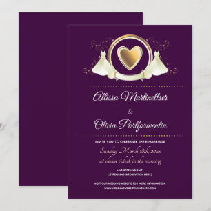 Goldherz Lila Virtuelle Hochzeit Einladung
