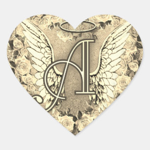 Goldherz-Rosen-Engel Wings Monogramm Herz-Aufkleber