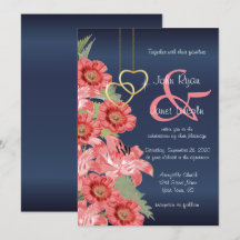 Goldherz und Korallen Blume Hochzeitseinladungen