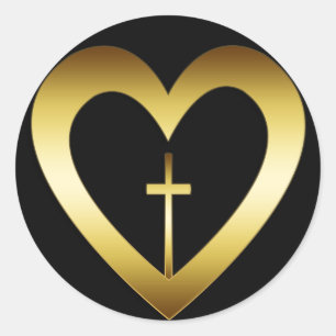 GOLDherz UND -KREUZ Runder Aufkleber