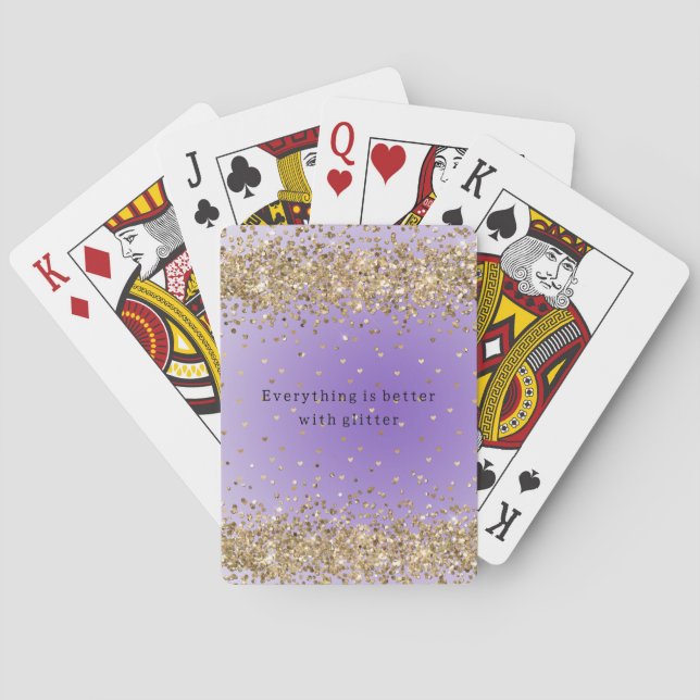Goldherzen Sparkle Lila Glitzer Zitat Spielkarten (Rückseite)