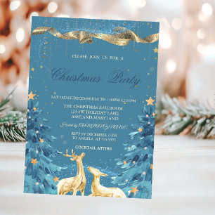 Goldhirsche, Blaue Pine Trees Weihnachtsfirmen Par Einladung