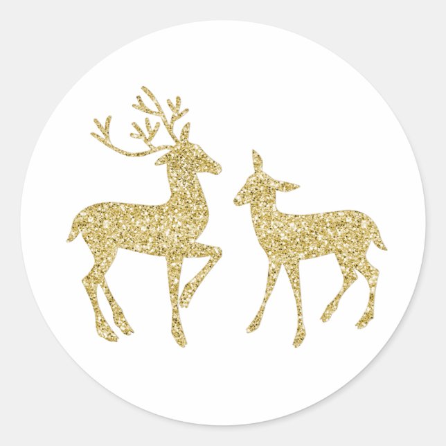 Goldhirsche, Goldhirsche, Glitzer Runder Aufkleber (Vorderseite)