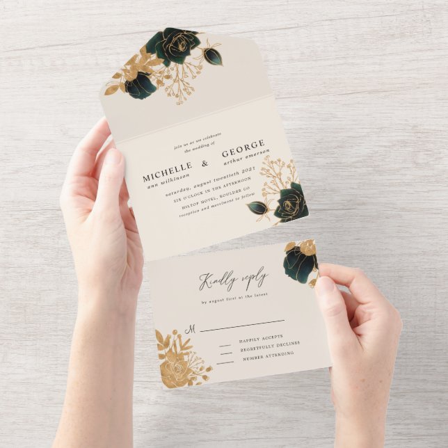 Goldhochzeit in Aquarellform All In One Einladung (Abreißen)