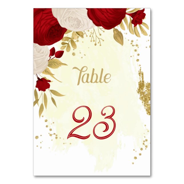 Goldhochzeit in Rot-Weiß-Blume Tischnummer (Vorderseite)