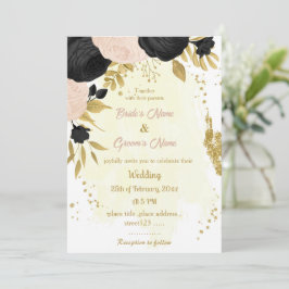 Goldhochzeit in Schwarz-Rosa-Blume Einladung