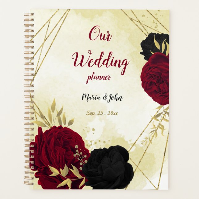 Goldhochzeit in Schwarz-Rot-Blume Planer (Vorderseite)