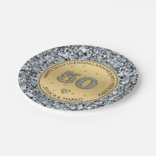 Goldhochzeit Jubiläum Weiße Diamanten und Gold Pappteller
