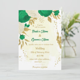 Goldhochzeit von grünen und weißen Blume Einladung
