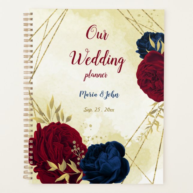 Goldhochzeit von Navy & Red Blume Planer (Vorderseite)