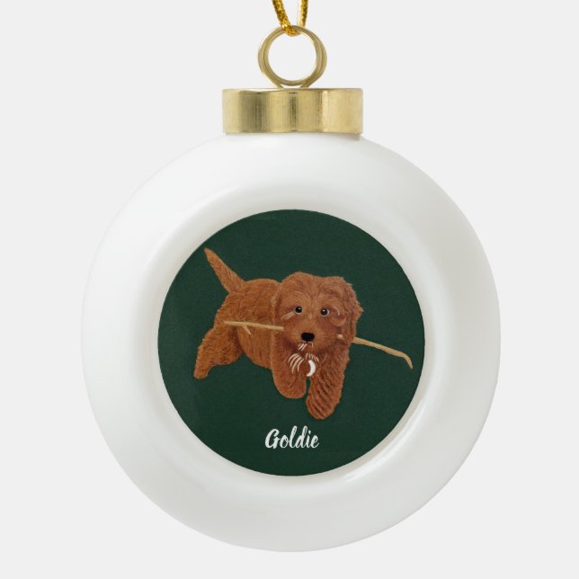 Goldie Doodle Keramik Kugel-Ornament (Vorderseite)