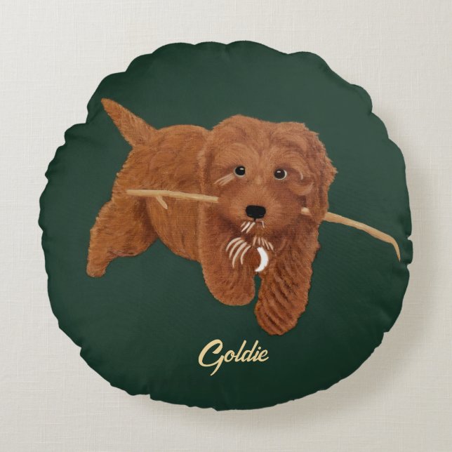 Goldie Doodle Rundes Kissen (Vorderseite)