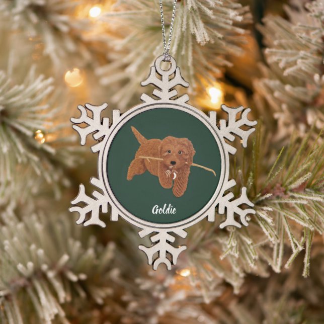 Goldie Doodle Schneeflocken Zinn-Ornament (Baum)