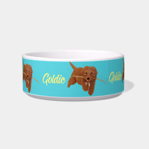 Goldie Golden Doodle Blauer Hundekot Napf