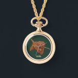 Goldie Golden Doodle Halskette<br><div class="desc">Eine Uhrenhalskette mit süßen Golden Doodle Bildern. Der Text kann personalisiert werden. Originalkunstwerk von WB.</div>