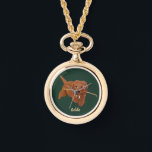 Goldie Golden Doodle Necklace Armbanduhr<br><div class="desc">A necklace watch with cute Golden Doodle images. The text may be personalized. Original artwork by WB.</div>