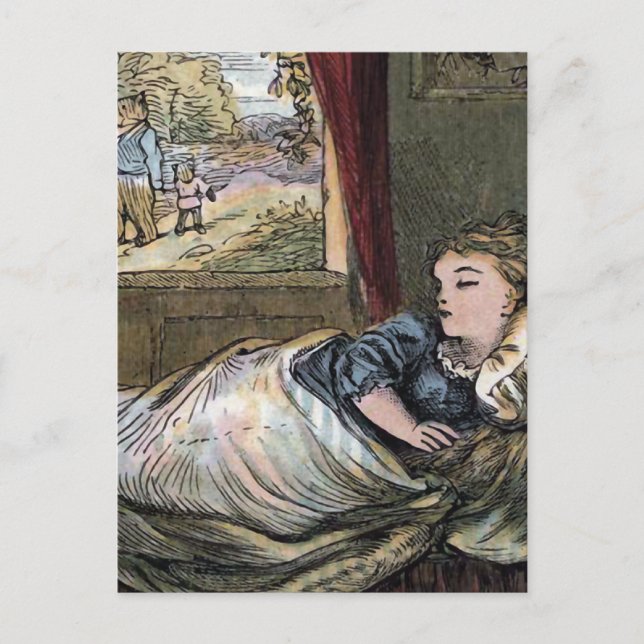 Goldilocks Schlaf im Bett des kleinen Bären Postkarte (Vorderseite)