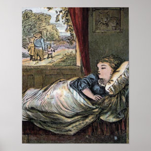 Goldilocks schlafend in Klein Bärs Bett Poster
