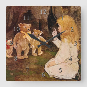 "Goldilocks und die drei Bären" Quadratische Wanduhr