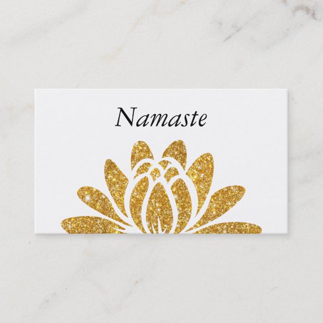GoldImitat-Glitzer-Lotos-Blume modernes Namaste Visitenkarte (Vorderseite)