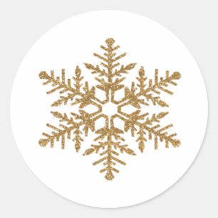 GoldImitat-Glitzer-Schneeflocke Runder Aufkleber