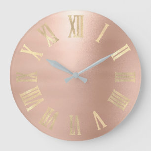 GoldImitat-Rosen-Gold minimales metallisches Große Wanduhr
