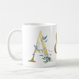 Goldinitialen, mit blauen Blattpaaren Tasse