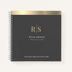 Goldinitialen und Streifen, Name Beruf, dunkelgrau Notizbuch