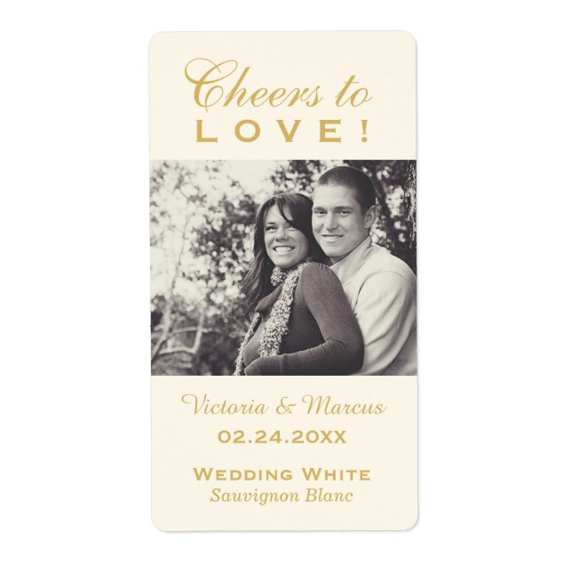Goldjubeln zur Liebe Hochzeit Foto Weinflasche (Vorne)