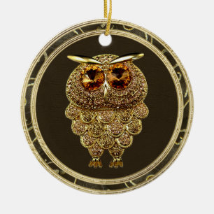 Goldjuwelen Steampunk Eulen-Foto-Druck-Verzierung Keramikornament