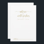 Goldkalligrafie-Hochzeitssorgen wünschen sich Hinweiskarte<br><div class="desc">Diese goldminimalistische kalligraphische Hochzeit auch Wünsche Beratung Karte ist perfekt für eine rustikale Hochzeit. Das einfache und elegante Design zeichnet sich durch klassische und extravagante Schriftzeichen in Gold aus. Diese Karten sind ideal für Hochzeiten, Brautparty, Babydusche, Graduiertenfest u.v.m. Personalisieren Sie die Karten mit den Namen der Braut und Bräutigam, den...</div>