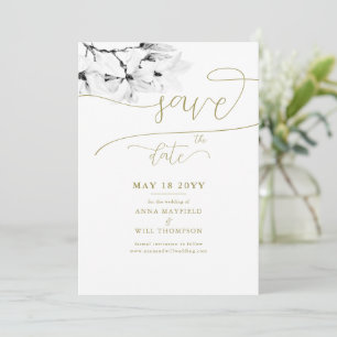 Goldkalligrafie Magnolia Hochzeit Speichern Sie da Einladung