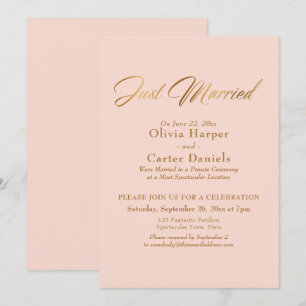 Goldkalligrafie nur verheiratet Blush Pink Empfang Einladung