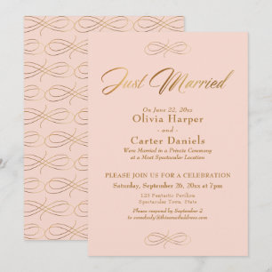 Goldkalligrafie nur verheiratet Blush Pink Empfang Einladung