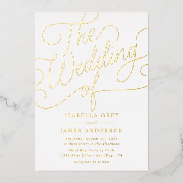 Goldkalligrafie-Script-Hochzeit Folieneinladung (Vorderseite)