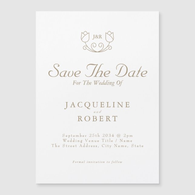 Goldkalligrafie Tulip Save the Date Hochzeit Magneteinladung (Vorderseite)