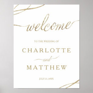 Goldkalligrafie   White Welcome Wedding Poster