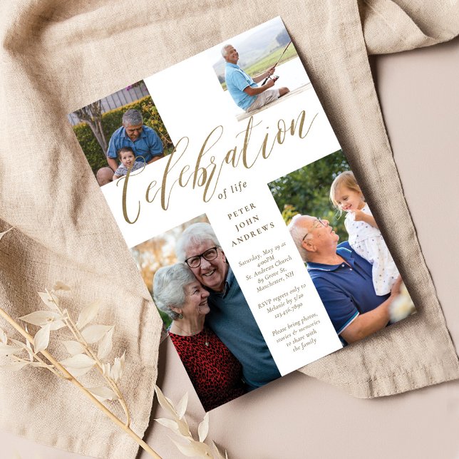 Goldkalligraphie-Foto-Kreuzfeier des Lebens Einladung (Von Creator hochgeladen)