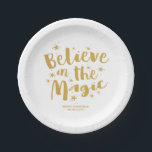 Goldkalligraphie glaubt an das magische Weihnachts Pappteller<br><div class="desc">Goldkalligraphie glaubt an die magischen Weihnachtszeitschriften-Teller</div>