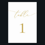 Goldkalligraphie Minimalistische Tischnummer<br><div class="desc">Diese hübschen, eleganten Goldkarten eignen sich perfekt für Ihre Hochzeit oder Tischnummer. Unser modernes, minimalistisches Design beinhaltet einen "Tisch", der in wunderschönen Goldfolien-Imitaten mit einer passenden goldenen Tischnummer geschrieben ist. Diese goldenen Tischnummern sind beidseitig bedruckt und vollständig anpassbar. Erstellen Sie jede Tischnummer und fügen Sie sie Ihrem Warenkorb hinzu. Hinweis:...</div>