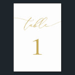 Goldkalligraphie Minimalistische Tischnummer<br><div class="desc">Diese hübschen, eleganten Goldkarten eignen sich perfekt für Ihre Hochzeit oder Tischnummer. Unser modernes, minimalistisches Design beinhaltet einen "Tisch", der in wunderschönen Goldfolien-Imitaten mit einer passenden goldenen Tischnummer geschrieben ist. Diese goldenen Tischnummern sind beidseitig bedruckt und vollständig anpassbar. Erstellen Sie jede Tischnummer und fügen Sie sie Ihrem Warenkorb hinzu. Hinweis:...</div>