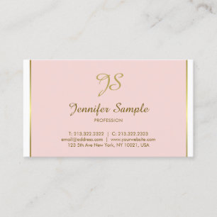 Goldkalligraphie Monogram Trendy Chic Pink Schlich Visitenkarte