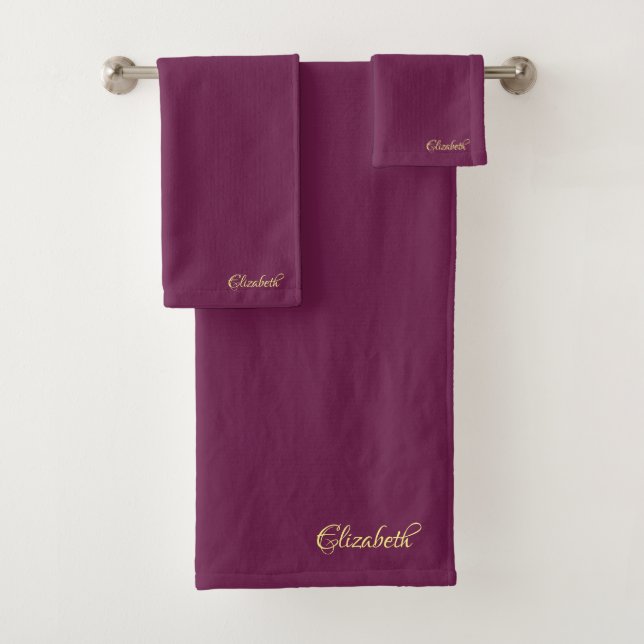 Goldkalligraphiename Bordeaux Trendy Template Badhandtuch Set (Insitu)