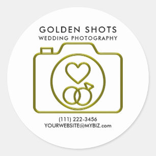 Goldkamera-Herz- und Eheringe-Fotografie Runder Aufkleber