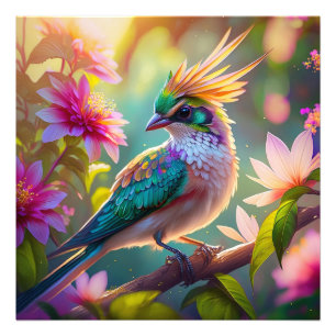 Goldkammgrüner Kopf Fink Fantasie Vogel Fotodruck