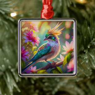 Goldkammgrüner Kopf Fink Fantasie Vogel Ornament Aus Metall