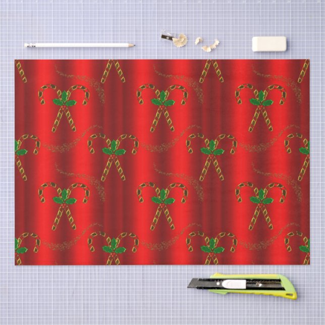 Goldkandykane und Holly am Roten Weihnachten Seidenpapier (Handwerk)